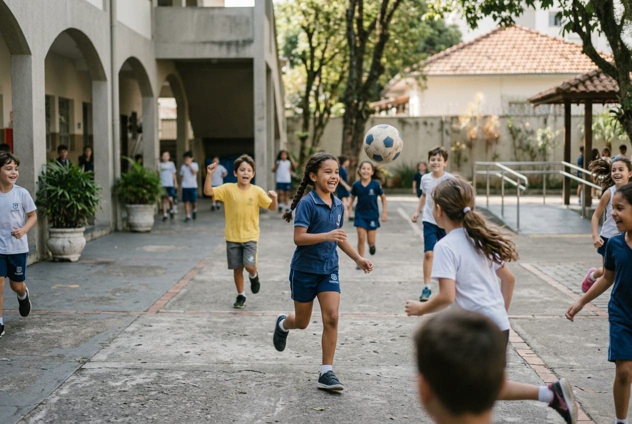 Crianças brincando no pátio da escola no recreio